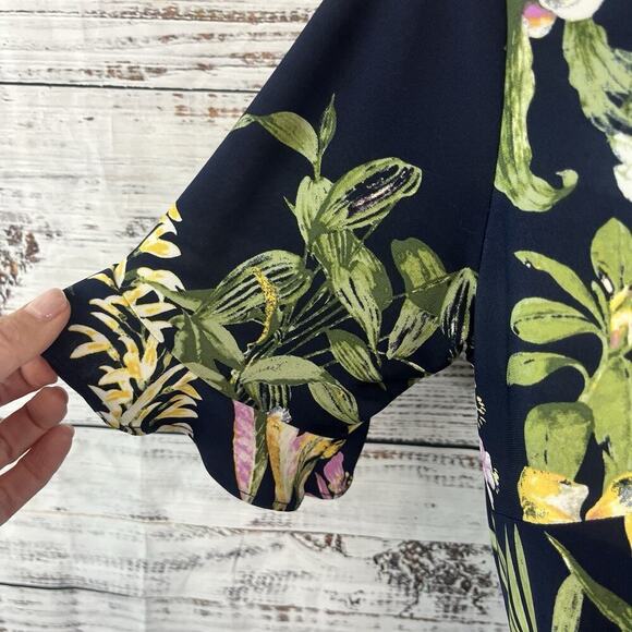 Roz & Ali Dress Plus sz 1X Navy Blue Purple Green Floral Slinky Stretch Tropical - Picture 5 of 11